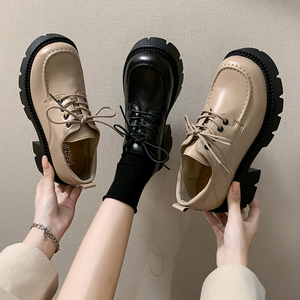 厚底乐福鞋女英伦风2022年新款系带粗跟单鞋女圆头复古小皮鞋女
