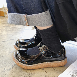 lolita大头鞋猪腰子圆头厚底基础jk制服单鞋黑色百搭日系小皮鞋女