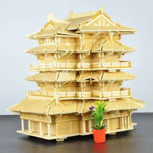 滕王阁古楼建筑木质3diy立体拼图拼装木头楼房拼插积木制模型玩具