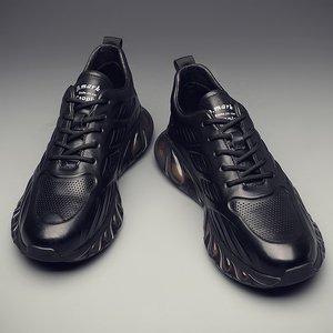 【鱼冠夫】男鞋秋季2021新款男士休闲皮鞋真皮鞋子皮面运动鞋男朝