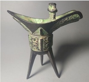 古玩铜器古董收藏仿古仿青铜战国汉代酒杯三脚爵杯老货老物件