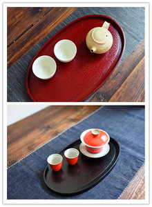 出口日本贴布漆器茶盘椭圆红茶盘食盘木盘茶席美物清供盘