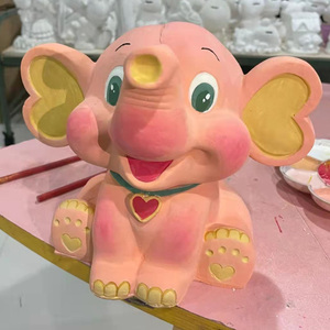 小飞象儿童涂色摔不坏石膏娃娃画搪胶存钱罐白胚模具diy手工制作