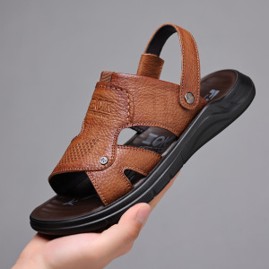 京东购物商城购物正品男士凉鞋真皮2022夏季休闲软底沙滩鞋凉拖鞋