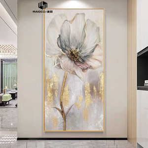 MAIOCCI/麦欧手绘油画蓝色金箔花卉现代轻奢玄关装饰画背景墙挂画