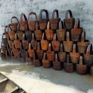 老式木水桶老木桶老木质盛水古代木桶影视道具民俗老物件