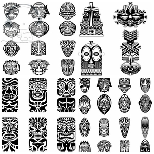 非洲土著毛利族抽象人脸面具民族原始图腾 30款ai矢量eps素材854