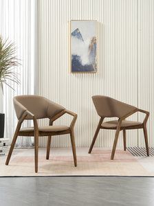 实木意式极简餐椅北欧现代设计师带扶手皮椅家用样板房会议室椅子
