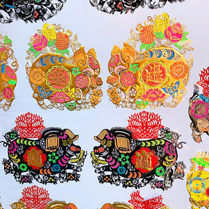 年货精细肥猪拱门百福送福小号多款门贴金猪窗贴烫金金色特大新款