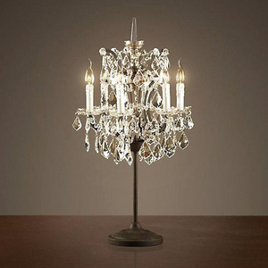 欧式古堡水晶台灯公主蜡烛头铁艺做旧古客厅卧室婚房装饰床头灯具
