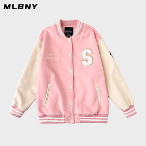 mlbny粉色棒球服男女设计感小众ins潮百搭2022新款情侣春秋季外套