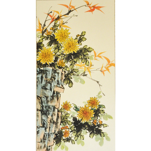 国画作品菊花三尺竖幅纯手绘写意画原创无款画心可裱