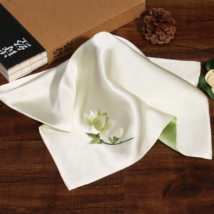 真丝刺绣手帕 苏绣双层桑蚕丝栀子花绣花手绢 特色苏州丝绸礼品