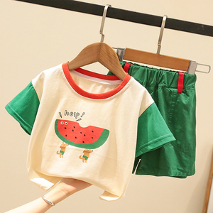 儿童水果印花短袖套装男女童2024夏季韩版宝宝运动服小童两件套潮