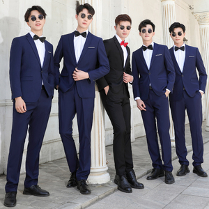 伴郎服男士西服新郎结婚礼服兄弟团衣服马甲三件套夏季西装白衬衫