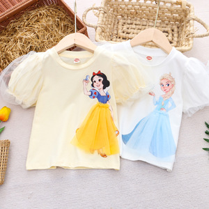 白雪公主儿童装女童短袖T恤夏季新款立体爱莎衣服女孩泡泡袖上衣3