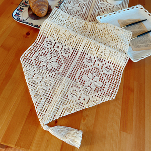 蓝秋自制棉线钩针复古民族风钩针桌旗桌布冰箱微波炉盖巾家居装饰