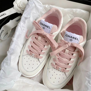 代购chanel/香奈儿 经典拼皮字母系带休闲小白鞋熊猫鞋平底板鞋女