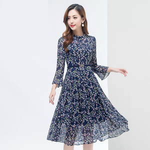 妮菲尔n191520 2019春季新款韩版时尚修身雪纺连衣裙中长款裙子