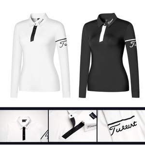 新款titleist高尔夫衣服女长袖t恤服装女修身翻领打底衫上衣白黑