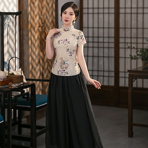 套装旗袍两件套改良2022年新款夏复古民国风大码气质上下分体妈妈