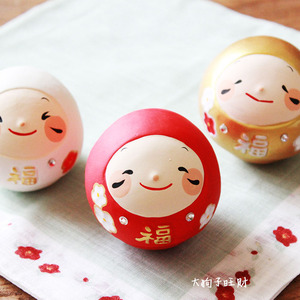 日本超可爱陶制幸福达摩摆件车载日式和风不倒翁礼物