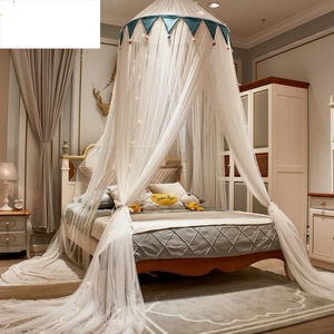 儿童蚊帐女孩公主风圆形吊顶免安装宫廷落地式双层帐纱吊挂式床幔