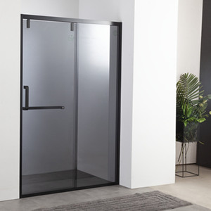 黑色简约无框干湿分区淋浴房洗澡间别墅钢化玻璃推拉门移门吊趟门