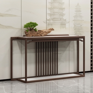 黑胡桃木玄关台新中式实木供桌入户门厅条案端景台靠墙长案几定制