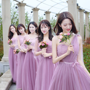 2018新款伴娘服烟灰香槟闺蜜姐妹团优雅高档韩版大码年会婚礼夏季