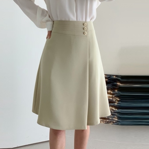 三颗包扣a字半身裙通勤纯色韩国代购春季新款
