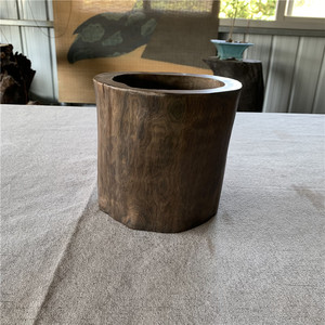 乌木香楠原木千年阴沉木笔筒文房四宝 实木创意摆件办公家居用品