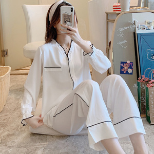 仿真丝睡衣女长袖白色