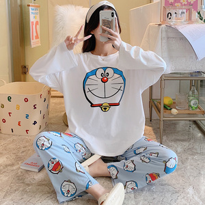 蓝胖子睡衣女春秋季2021年新款长袖简约套装纯棉学生家居服夏秋冬