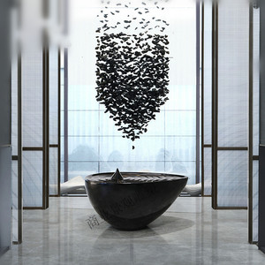 酒店大堂落地摆件售楼处商业玄关大型水波纹玻璃钢雕塑装饰工艺品