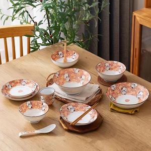 1015日本进口千代源招财猫系列陶瓷餐具 釉下彩碗盘杯勺 卡通萌趣