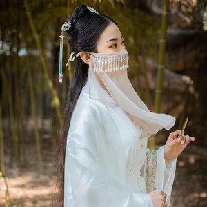 印哲绛尾儿x烛颜 珍珠绣花面纱 汉服配饰女 防晒古风蒙脸面罩遮面