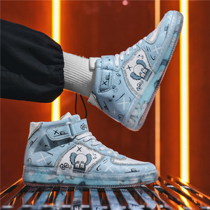 aj男鞋学生芝麻街联名高帮鞋男2021年冬季新款透明底休闲运动潮鞋