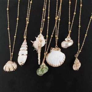 包邮天然贝壳海螺项链金色海洋系列风格海边度假饰品工艺品长款女
