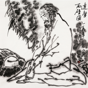 浙江名家吴山明字画达摩石壁图纯手绘写意人物国画办公室书房装饰