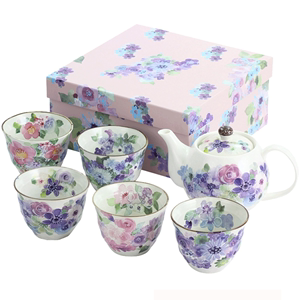 日本ceramic蓝美浓烧陶瓷茶壶茶杯套装家用茶具礼盒日式乔迁礼品