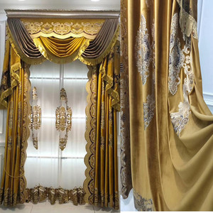 2021奢华欧式宫廷金色绒布别墅客厅卧室成品大气窗帘遮光高端定制