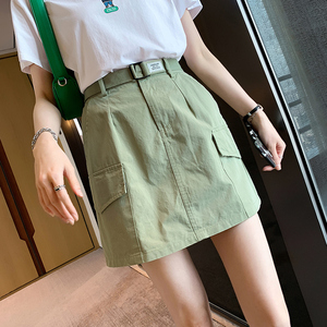 飒气工装半身裙女夏2021新高腰显瘦a字原宿辣妹包臀口袋百搭短裙