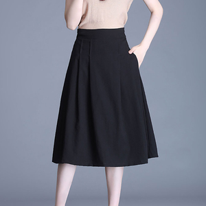 黑色棉麻半身裙子女2024年新款夏季a字垂感中长高腰包臀显瘦短裙