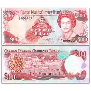 【美洲】1991年 全新开曼群岛100元纸币 b1冠百位小号外国钱币
