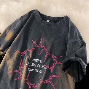 重磅荆棘短袖t恤男夏季ins潮牌宽松胖子大码美式复古水洗做旧半袖