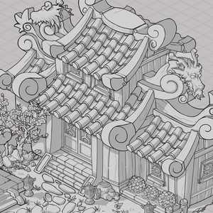 【原画集】国风q版建筑 线稿 场景 cg设定 游戏 资料 分层图集