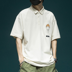 短袖polo衫男ins潮牌夏季日系潮流宽松刺绣翻领半袖t恤男休闲上衣