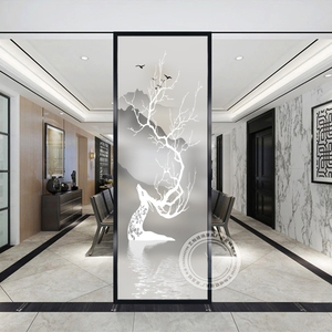 现代简约玻璃屏风客厅隔断装饰玄关卧室餐厅遮挡磨砂透光轻奢麋鹿