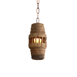 天然老榆木轴头吊灯创意侘寂风中古风美式乡村民宿商用竹艺茶室灯